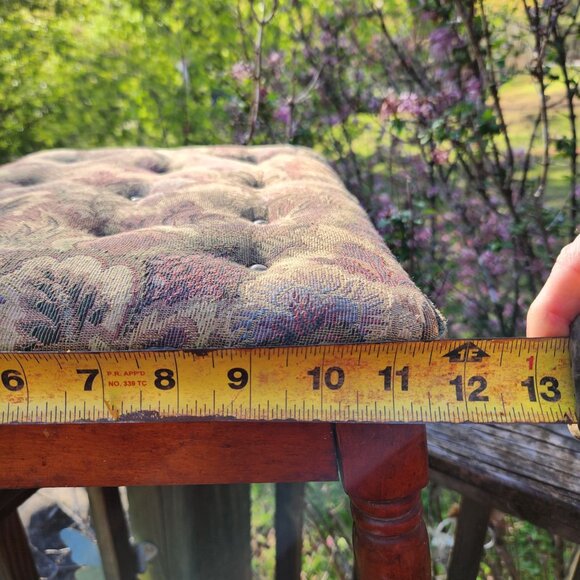 Vintage Wooden Footstool With Floral Tapestry Cushion French country Cottage cor - Picture 5 of 11